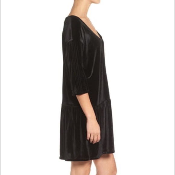 Hinge Black Velvet Drop Waist Shift Dress Small - Picture 3 of 7
